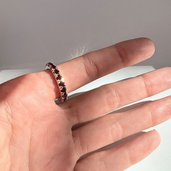 VTG Solid Sterling Silver 925 Synthetic Ruby Statement Ring Size 9 - Picture 4 of 8